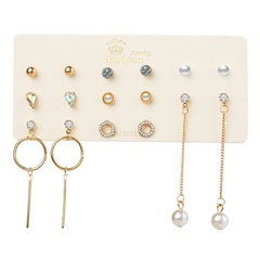 hot sale water drop color diamond pearl circle earrings set 6 pairs of creative simple earrings wholesale nihaojewelry