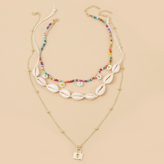 Bohème trois coquille fleurs riz perles multicouche collier tendance à la main long pendentif bijoux en gros nihaojewelry