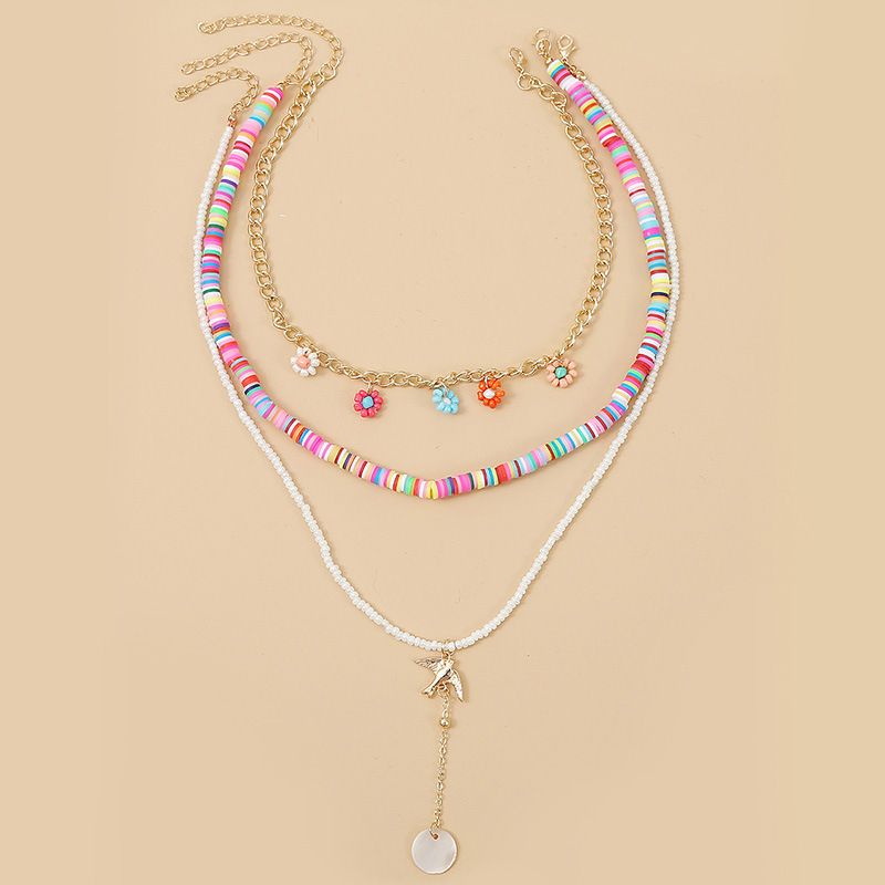 rice beads soft ceramic three multilayer handmade necklace bohemian woven long pendant jewelry wholesale nihaojewelry