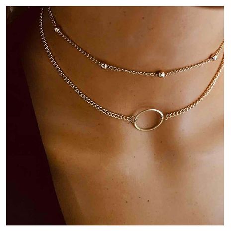 chaîne de perles rondes collier en métal simple alliage cercle pendentif collier ornement en gros nihaojewelry's discount tags