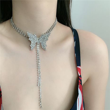 clavicle chain full diamond delicate smart butterfly choker super fairy tassel same earrings wholesale nihaojewelry NHYQ232298's discount tags