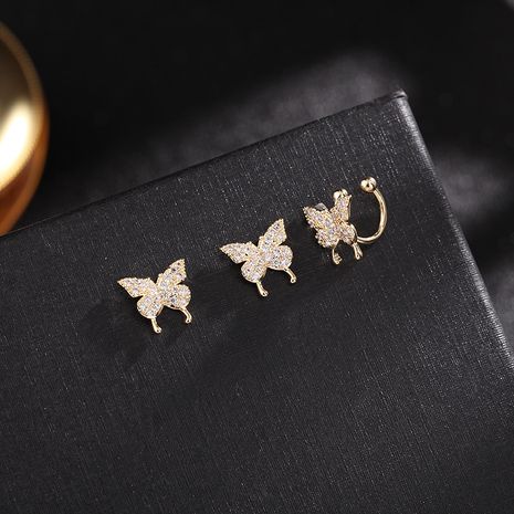 new super fairy sweet ear clip small butterfly earrings silver needle three-piece ear bone clip wholesale nihaojewelry's discount tags