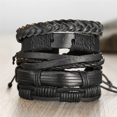 fashion 5-layer black men's leather bracelet retro woven DIY leatherette bracelet wholesale nihaojewelry