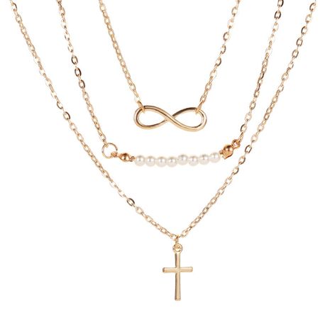 Meilleure vente collier long 8 mots perle multi-couche collier croix pendentif collier chaîne de clavicule en gros nihaojewelry's discount tags