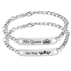 couple bracelet square engraved letters pendant bracelet her king /her queen accessories wholesale nihaojewelry