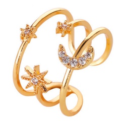 Nuevo anillo de apertura de pentagrama de diamantes anillo de luna de estrella hueca de tres capas al por mayor nihaojewelry