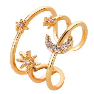 Nuevo anillo de apertura de pentagrama de diamantes anillo de luna de estrella hueca de tres capas al por mayor nihaojewelry's discount tags