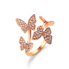 new opening ring hand ornament full diamond four butterfly ring finger opening ring wholesale nihaojewelry