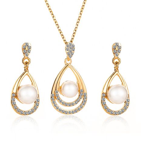Nouvelle perle ensemble de bijoux gouttelettes collier boucles d'oreilles deux pièces élégantes boucles d'oreilles de mariée en gros nihaojewelry's discount tags