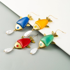 retro animal fish earrings alloy hanging pearl earrings fashion women resin accessories wholesale nihaojewelry