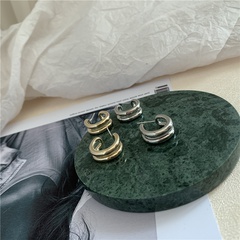 nouveau simple métal double cercle 925 argent aiguille texture sauvage demi cercle boucles d'oreilles nihaojewelry gros