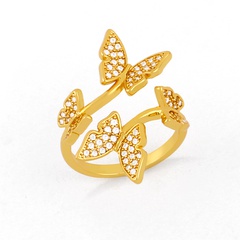 vente chaude cuivre bijoux papillon diamant anneau ouvert femmes mode zircon anneaux en gros