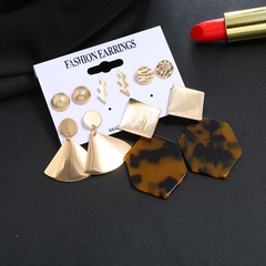 hot sale fashion  exaggerated hexagonal leopard earrings geometric 5-piece earrings set nihaojewelry wholesale