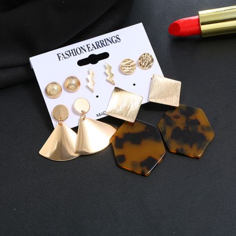 hot sale fashion  exaggerated hexagonal leopard earrings geometric 5-piece earrings set nihaojewelry wholesale's discount tags