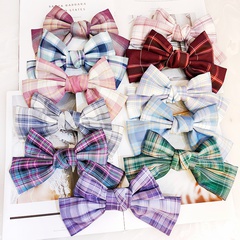Korean version of the college style high-end plaid fabric hairpin wild cute soft sister bow hairpin jk uniform accessories female