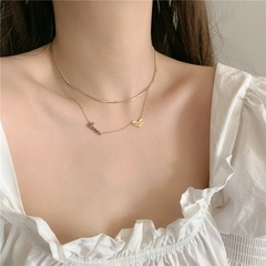 Korean titanium steel gold-plated double layered with love letters short clavicle chain necklace wholesale nihaojewelry