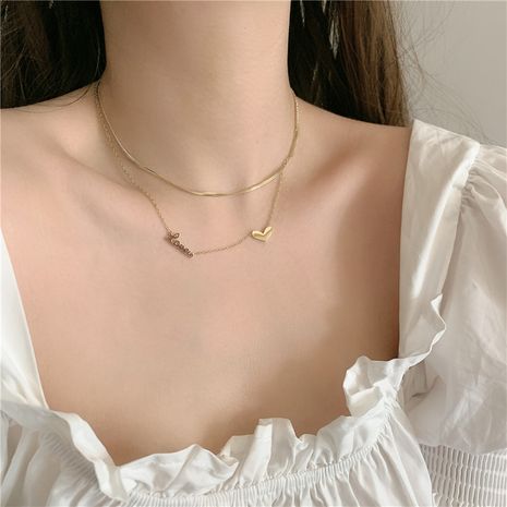 Korean titanium steel gold-plated double layered with love letters short clavicle chain necklace wholesale nihaojewelry's discount tags