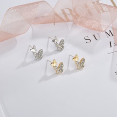 South Korea Dongdaemun Compact Mini Diamond Butterfly Studs Girl Super Fairy Simple Temperamental All-Match Ear Clip Earrings