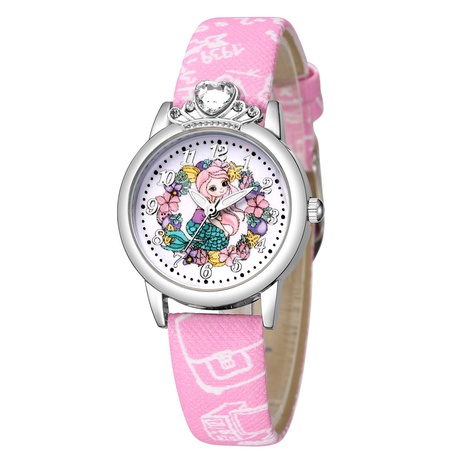 Cute princess pattern silver shell watch cartoon diamond-studded little girl belt watch's discount tags