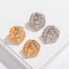 Wholesale new retro exaggerated round lion head punk earrings for women