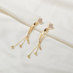 Fashion all-match geometric square long thin simple tassel alloy earrings