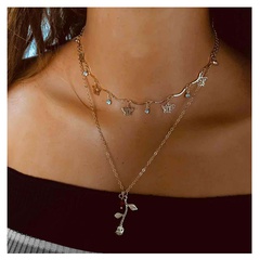 fashion jewelry simple thin chain butterfly tassel geometric necklace for women