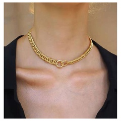 simple two-ring interlocking item single-layer exaggerated circle alloy sweater chain for women