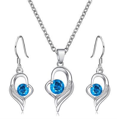 new blue diamond love necklace earrings copper necklace set's discount tags
