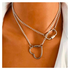 Moda y popular plata melocotón corazón enlace hebilla artículo simple doble cerradura collar de aleación para mujer joyería