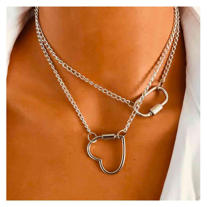 Moda y popular plata melocotn corazn enlace hebilla artculo simple doble cerradura collar de aleacin para mujer joyera