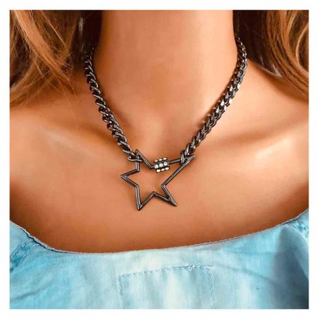 fashion diamond five-pointed star link buckle item simple clavicle chain carabiner alloy necklace's discount tags