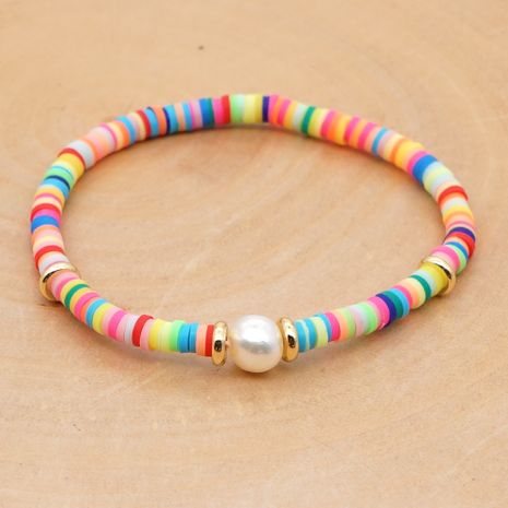 pulsera de arcilla de color perla barroca natural de verano tejida para mujer's discount tags