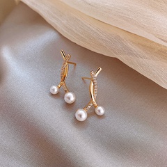 925 silver needle simple  small cross pearl Korean new trendy alloy earrings for women