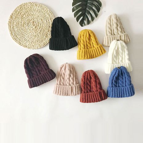 Coréen sauvage extérieur épaissi chaud couleur unie torsion nouveau chapeau de laine parent-enfant's discount tags