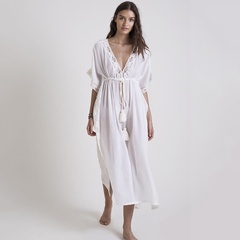 nouveau style chemisier en dentelle de coton lâche robe de plage vacances balnéaire longue blouse en gros nihaojewelry