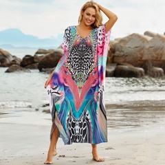 Nouveau chemisier de plage coloré imprimé léopard dot robe de vacances en bord de mer jupe longue en gros nihaojewelry