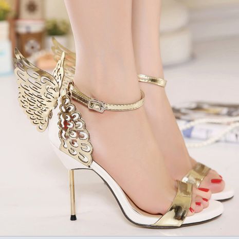 nouvelles ailes de papillon pour femmes un mot boucle sandales à talons hauts chaussures à bout ouvert's discount tags