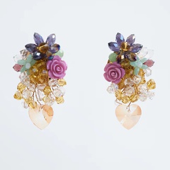 exaggerated handmade crystal flower earrings creative long beaded earrings