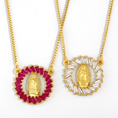 Collier de chaîne de chandail de totem religieux de diamant de pendentif de Vierge Marie en cuivre pour les femmes