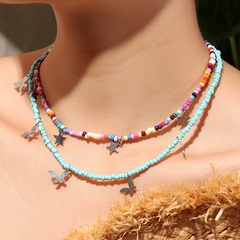 NZ1863 Grenz überschreiten der europäischer und amerikanischer Schmuck Böhmischer Stil Farbe Reis Perlen Halskette Halskette Schmetterling Stern Halskette