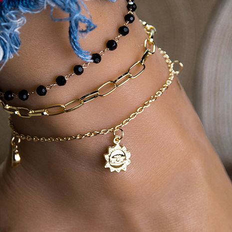 Mode simple perle ronde chaîne pied décoration rétro mode soleil alliage pendentif cheville's discount tags