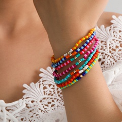 fashion simple color beaded retro ethnic style rice bead bracelet for women