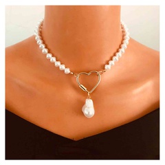 Moda melocotón corazón enlace hebilla joyería de una sola capa collar colgante de perlas para mujeres