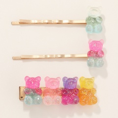 Conjunto de clip lateral de oso de color caramelo de horquilla de flor de cristal dulce al por mayor nihaojewelry