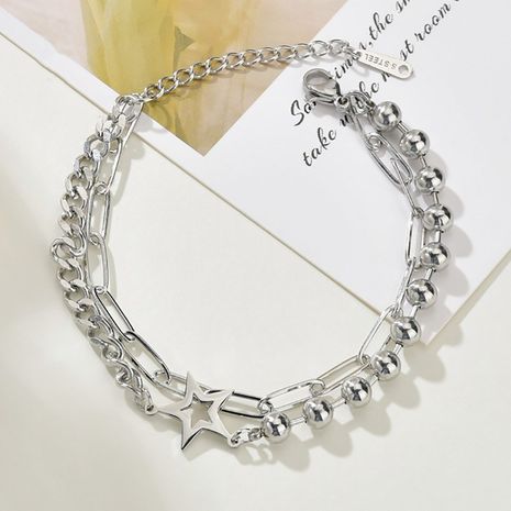 Moda coreana titanio acero cinco puntas estrella nicho joyería doble capa salvaje joyería pulsera para mujeres's discount tags