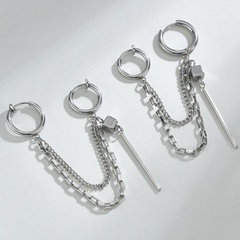 Boucles d'oreilles double pompon chaîne coréenne boucles d'oreilles exagérées en acier au titane en gros nihaojewelry