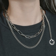 Korean smiley face double-layer titanium steel clavicle chain hip hop vibrato necklace