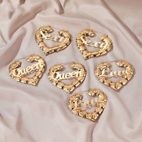 hot sale peach heart letter earrings retro exaggerated bamboo love big earrings wholesale nihaojewelry's discount tags