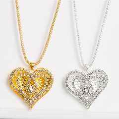 Fashion heart-shaped hollow Korean  love full diamond alloy necklace