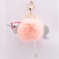 Mode or licorne porte-clés dessin animé poney boule de fourrure sac de voiture pendentif en gros